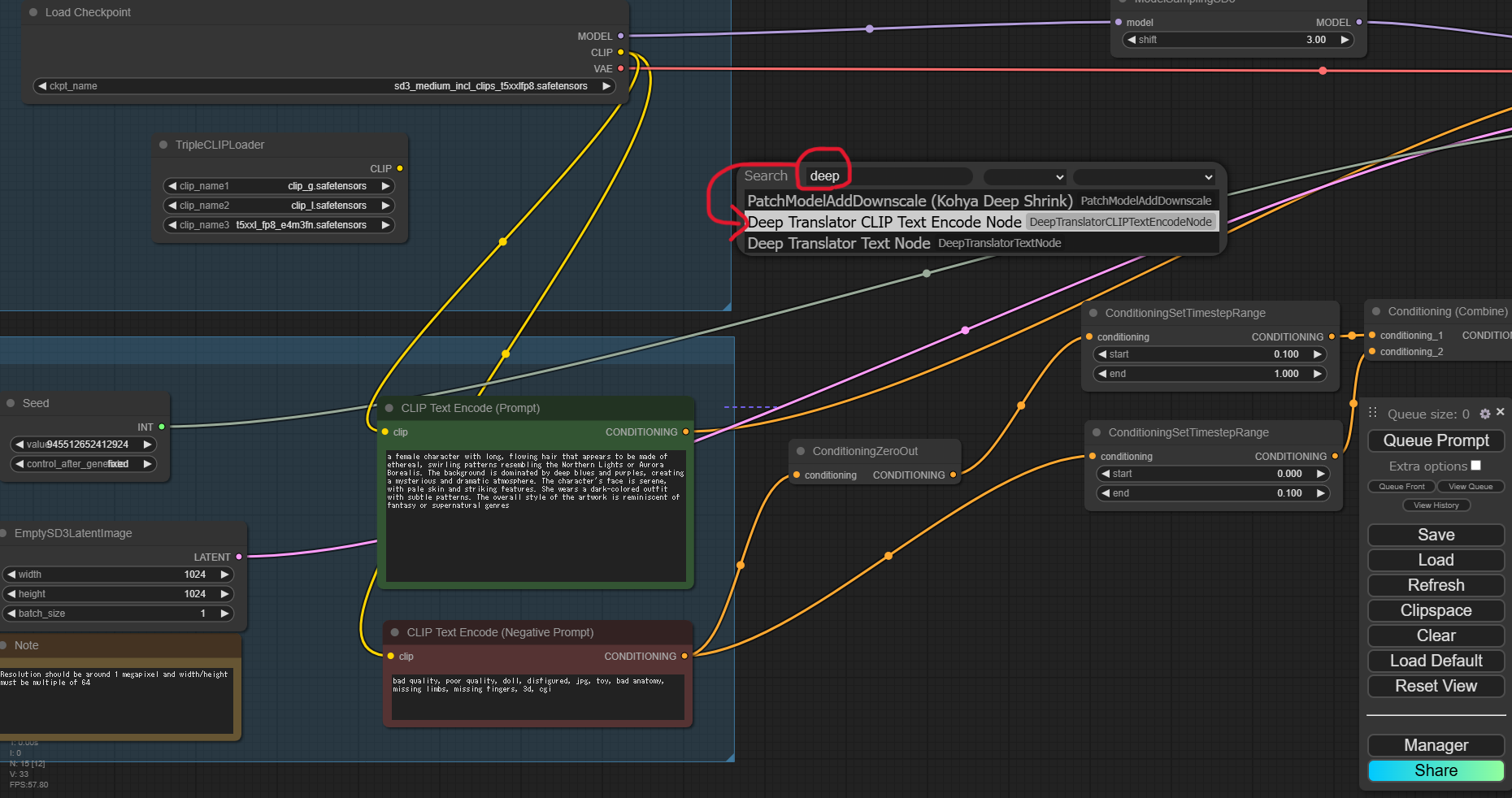 Deep Translator CLIP Text Encode Node